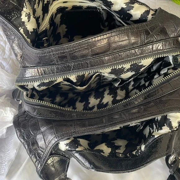 Coach Black Crocodile-Embossed Leather Shoulder Bag - Picture 5 of 7